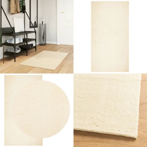 Alfombra de pelo corto suave lavable HUARTE crema 60x110 cm - Alfombra lavable - Alfombra suave