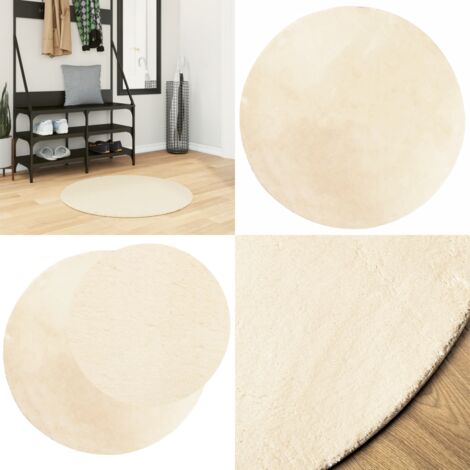 Alfombra de pelo corto suave lavable HUARTE crema Ø 80 cm - Alfombra lavable - Alfombra suave