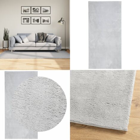 Alfombra de pelo corto suave lavable HUARTE gris 100x200 cm - Alfombra suave - Alfombra lavable