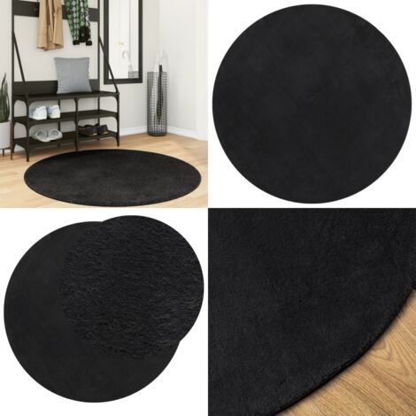Alfombra de pelo corto suave lavable HUARTE negro Ø 120 cm - Alfombra lavable - Alfombra antideslizante