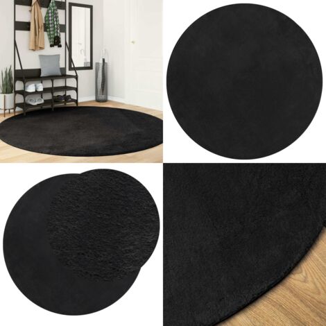 Alfombra de pelo corto suave lavable HUARTE negro Ø 200 cm - Alfombra lavable - Alfombra antideslizante