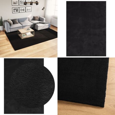 Alfombra de pelo corto suave lavable HUARTE negro 200x280 cm - Alfombra lavable - Alfombra antideslizante