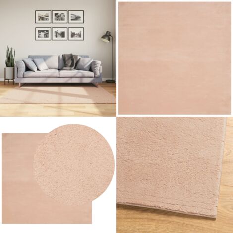Alfombra de pelo corto suave lavable HUARTE rosado 160x160 cm - Alfombra suave - Alfombra lavable