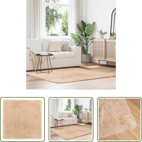 Alfombra de pelo largo -  Alfombra peluda de pelo largo NAVARRA beige 160x160cm poliéster