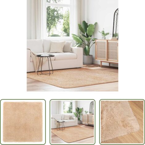 Alfombra de pelo largo -  Alfombra peluda de pelo largo NAVARRA beige 200x200cm poliéster