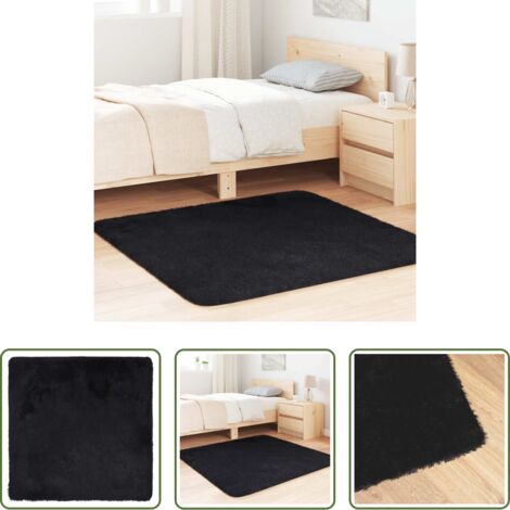 Alfombra de pelo largo -  Alfombra peluda de pelo largo NAVARRA negra 120x120cm poliéster