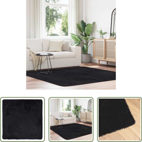 Alfombra de pelo largo -  Alfombra peluda de pelo largo NAVARRA negra 200x200cm poliéster