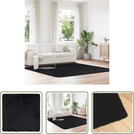 Alfombra de pelo largo -  Alfombra peluda de pelo largo NAVARRA negra 240x240cm poliéster