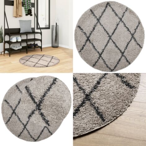 Alfombra de pelo largo moderna PAMPLONA beige antracita Ø 80 cm - Alfombra moderna - Alfombra de polipropileno