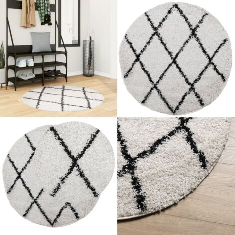 Alfombra de pelo largo moderna PAMPLONA crema y negro Ø 100 cm - Alfombra moderna - Alfombra crema y negro
