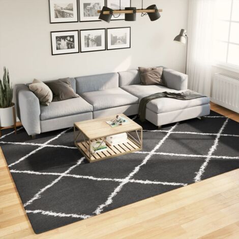 Alfombra de pelo largo moderna PAMPLONA negro y crema 240x340cm vidaXL