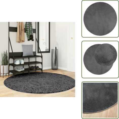 Alfombra de pelo sintético para hogar - vidaXL Alfombra de pelo corto OVIEDO gris antracita Ø 160 cm - Alfombra de pelo sintético para salas de estar