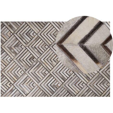 Alfombra de piel de vaca piezas de cuero beige 140 x 200 cm patrón geométrico de diamantes Tekir