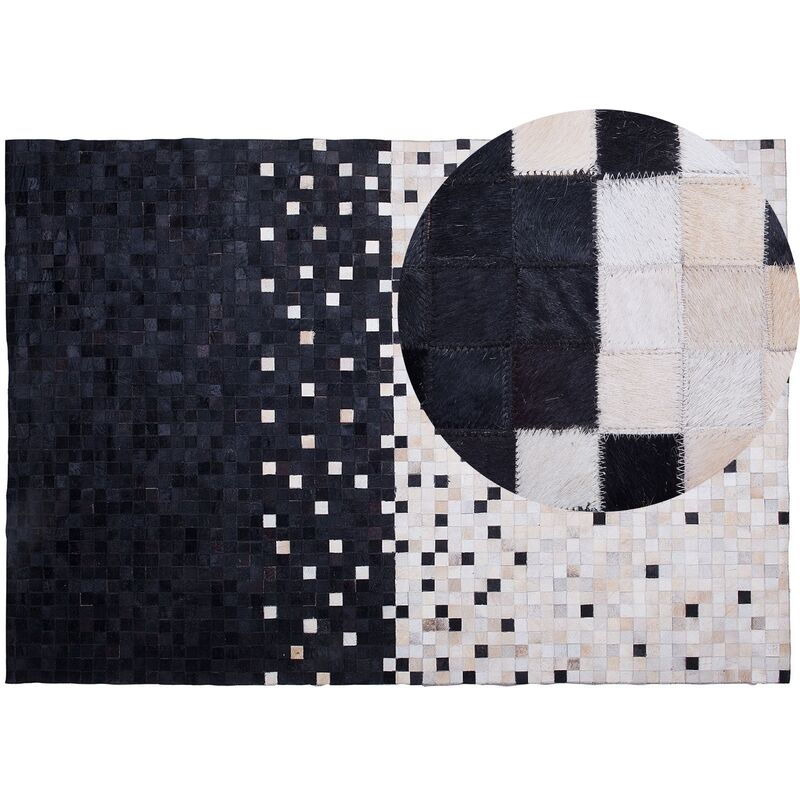 Beliani - Alfombra de piel de vacuno negra y beige patrón patchwork 160 x 230 cm rectangular Erfelek