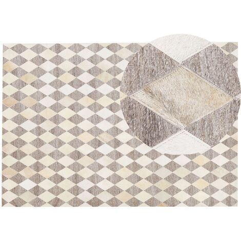 Alfombra de piel marrón y beige con motivo geométrico de rombos 160 x 230 cm estilo retro Seslice