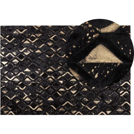 Alfombra de piel negra y dorada 140 x 200 cm estilo moderno glam Develi