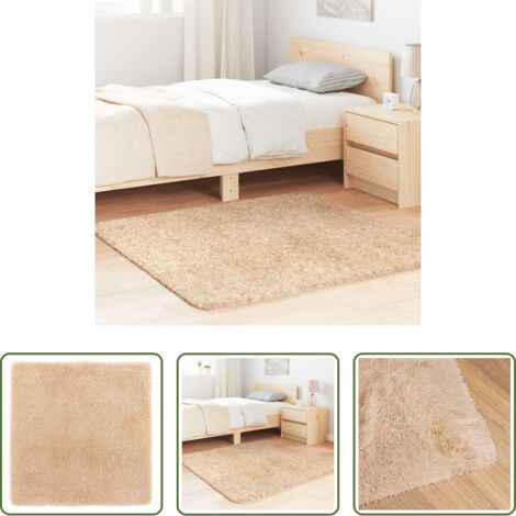 Alfombra de poliéster -  Alfombra peluda de pelo largo NAVARRA beige 120x120cm poliéster