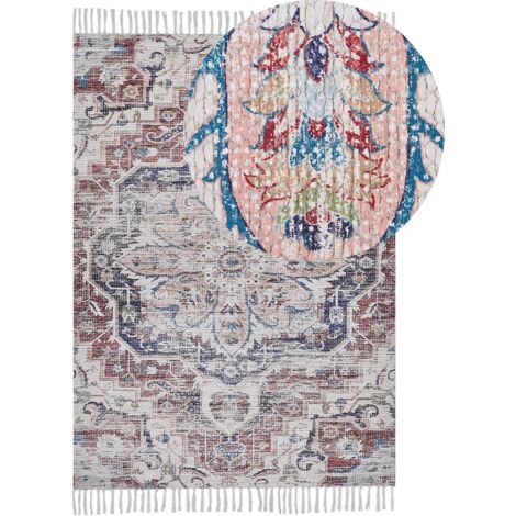 Alfombra de poliéster multicolor algodón 150 x 230 cm borlas envejecido oriental sala de estar dormitorio Kelkit