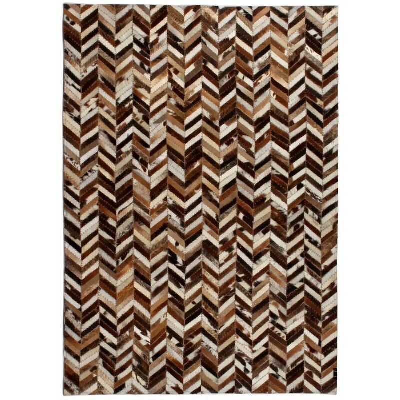 

Alfombra de retazos de cuero 120x170 cm chevron marron/blanco