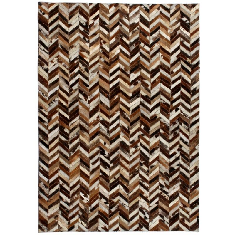 

Alfombra de retazos de cuero 120x170 cm chevrón marrón/blanco