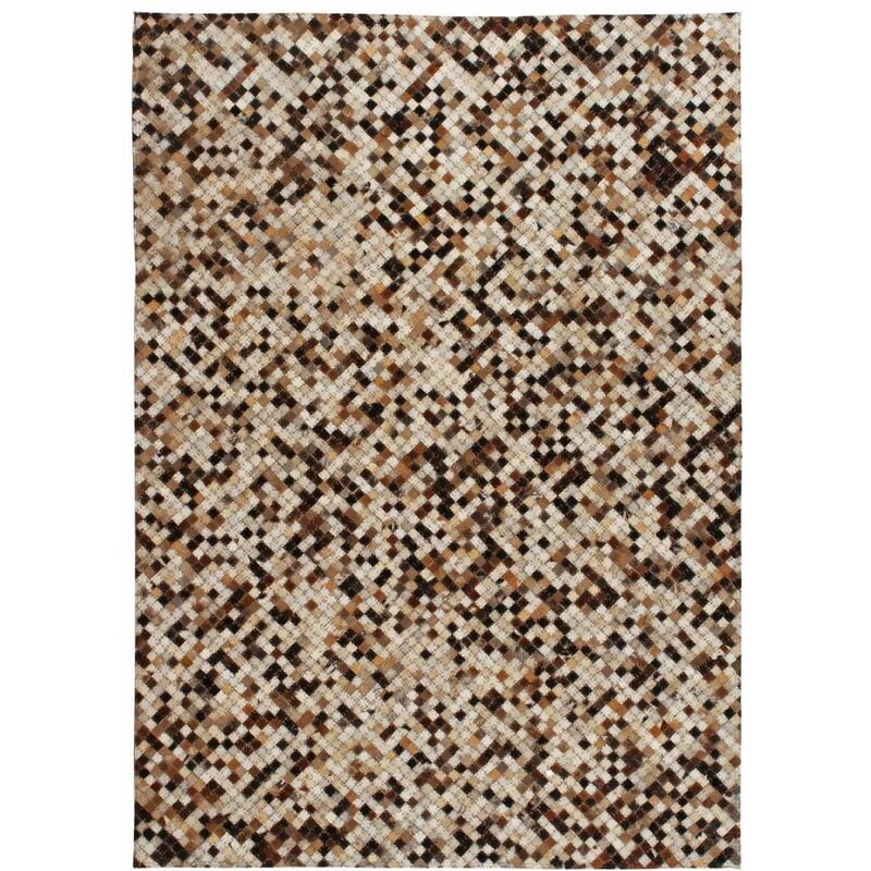 

Alfombra de retazos de cuero 120x170 cm cuadrados marrón/blanco