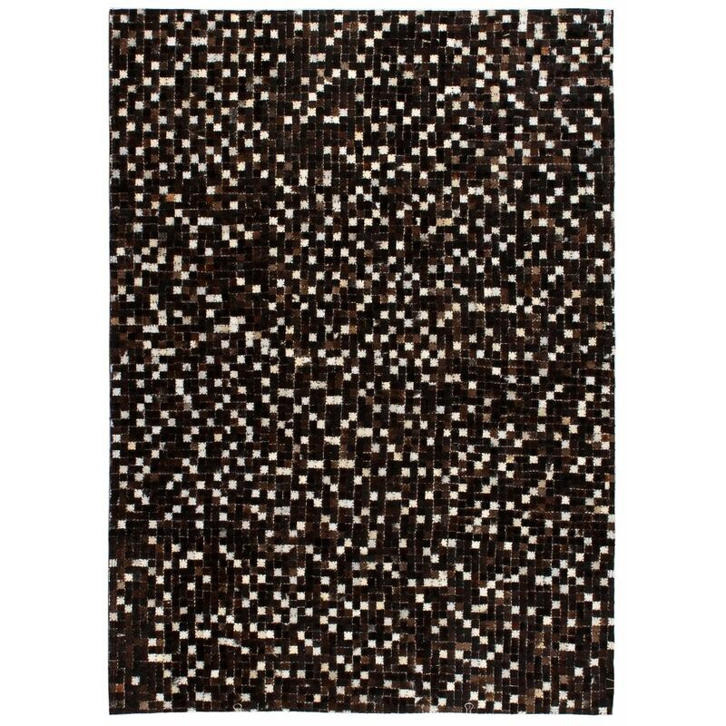 

Alfombra de retazos de cuero 120x170 cm cuadrados negro/blanco