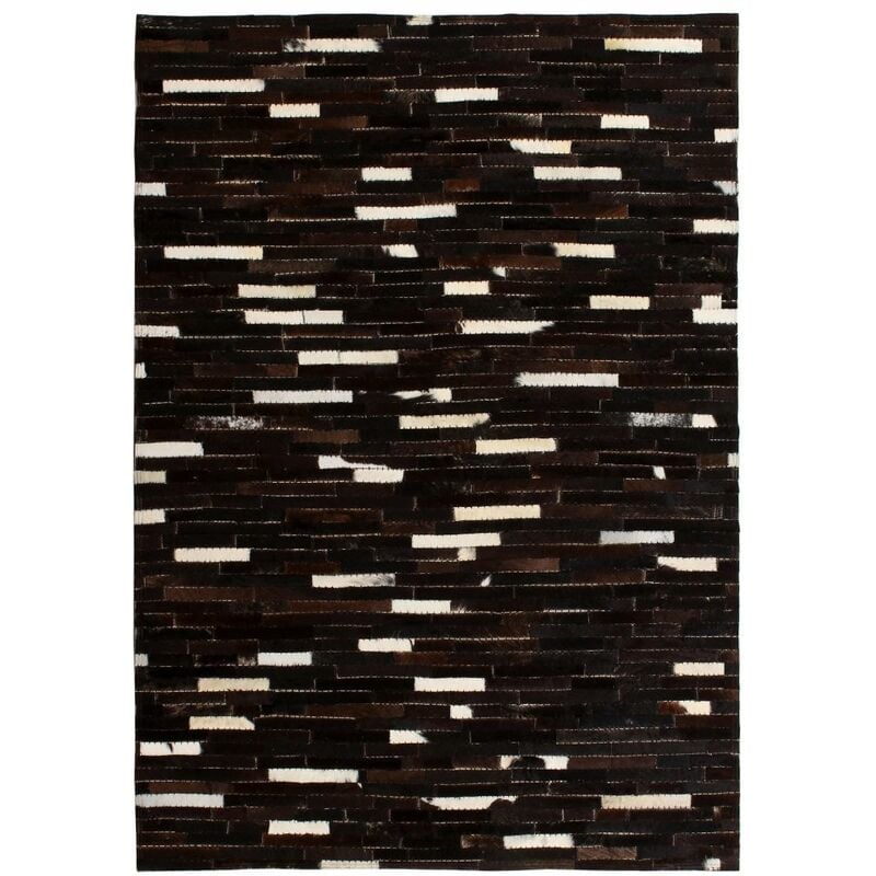 

Alfombra de retazos de cuero 120x170 cm rayas negro/blanco