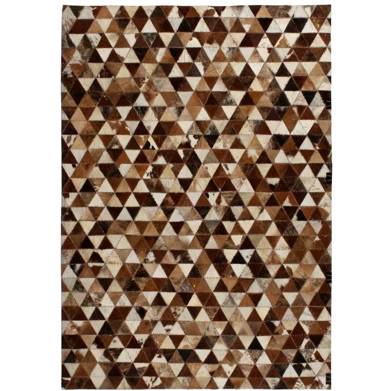 

Alfombra de retazos de cuero 120x170cm triangulos marron/blanco