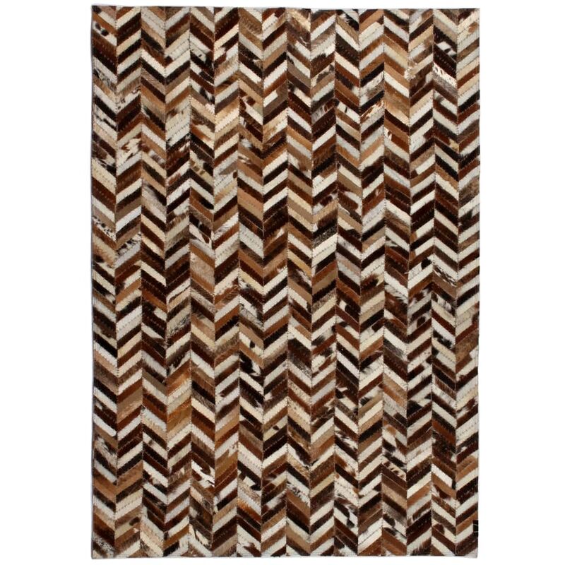

Alfombra de retazos de cuero 160x230 cm chevrón marrón/blanco