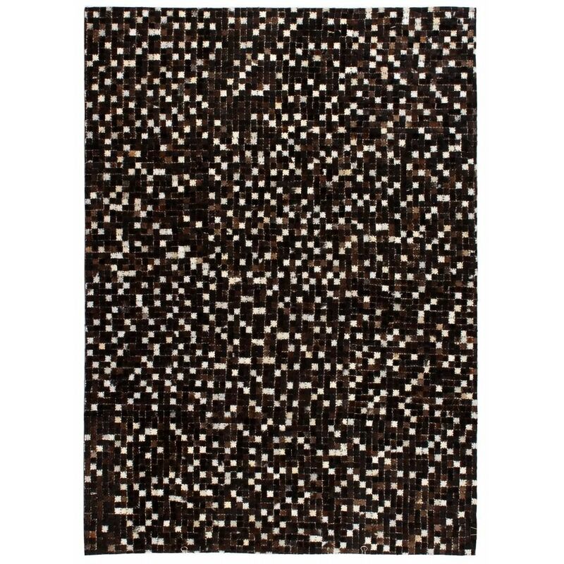 

Alfombra de retazos de cuero 160x230 cm cuadrados negro/blanco