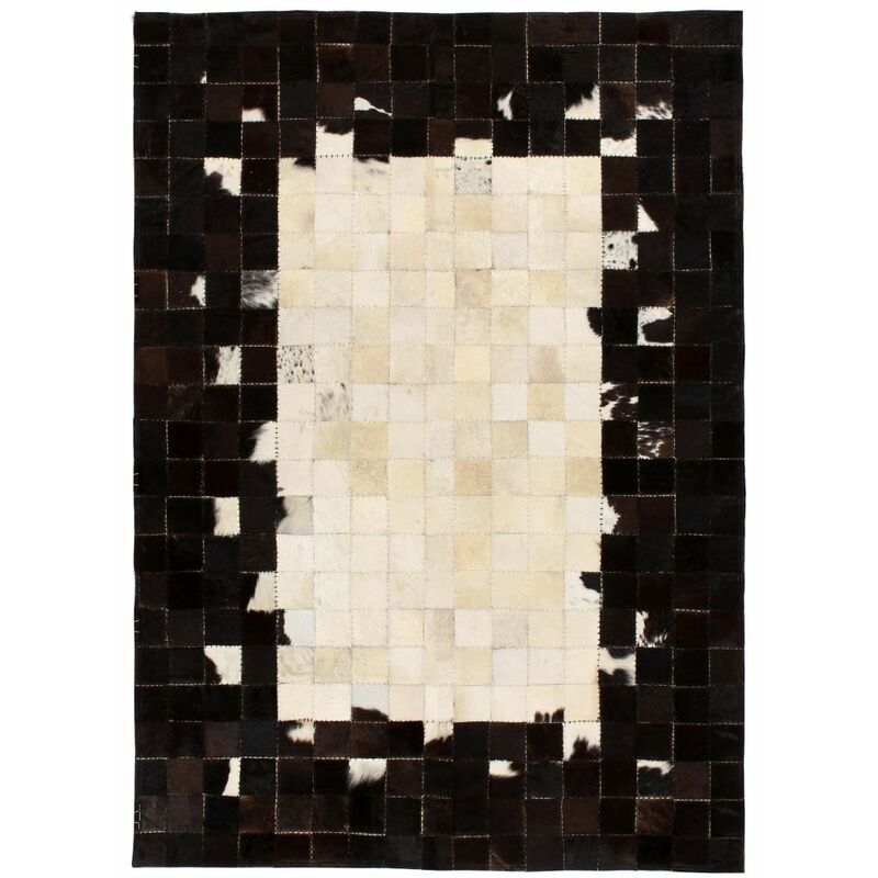 

Alfombra de retazos de cuero 160x230 cm cuadrados negro/blanco