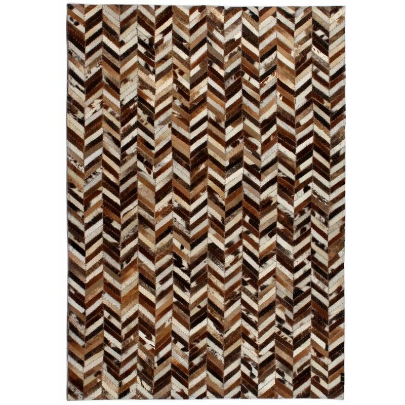 

Happyshopping - Alfombra de retazos de cuero 190x290 cm chevron marron/blanco