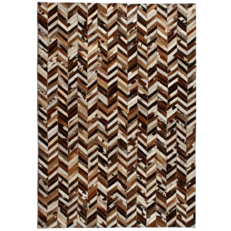 

Alfombra de retazos de cuero 80x150 cm chevrón marrón/blanco
