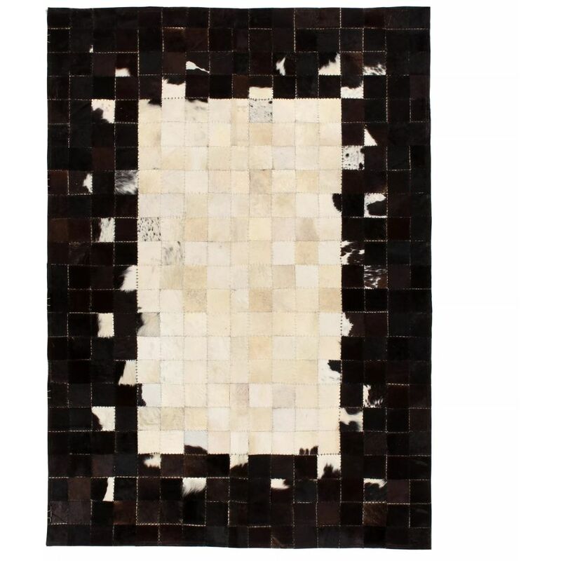 

Alfombra de retazos de cuero 80x150 cm cuadrados negro/blanco