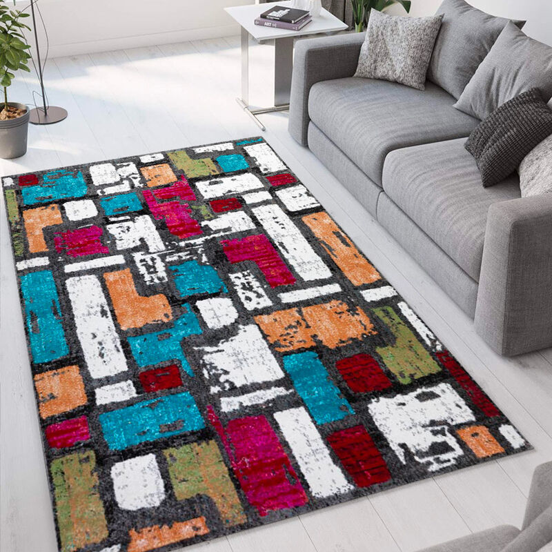 

Alfombra de salón de diseño geométrico multicolor moderno Milano MUL022 | Talla: 80 x 150