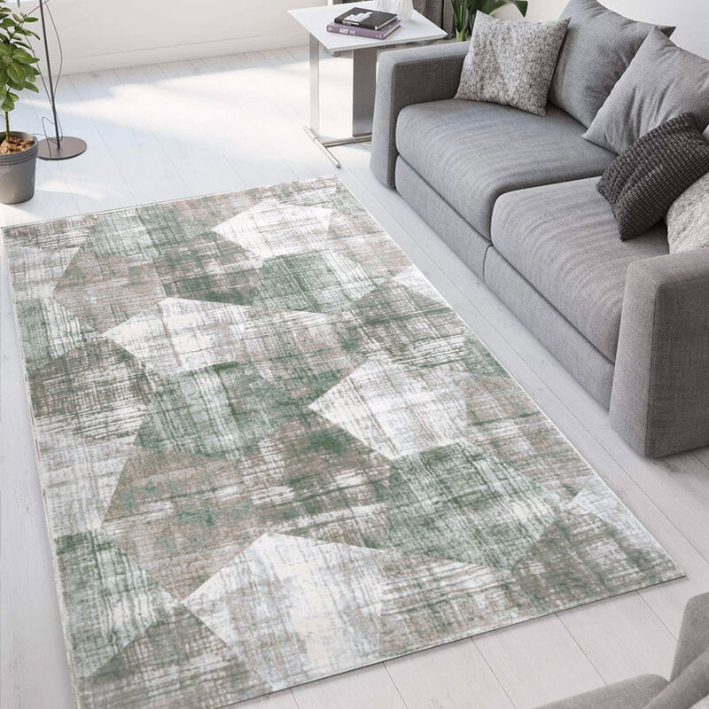 

Alfombra de salón diseño moderno geométrico terciopelo Double gris verde VER003 | Talla: 60 x 110