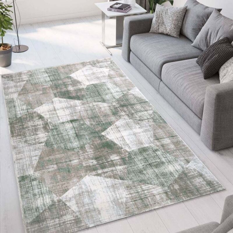 

Alfombra de salón diseño moderno geométrico terciopelo Double gris verde VER003 | Talla: 110 x 170