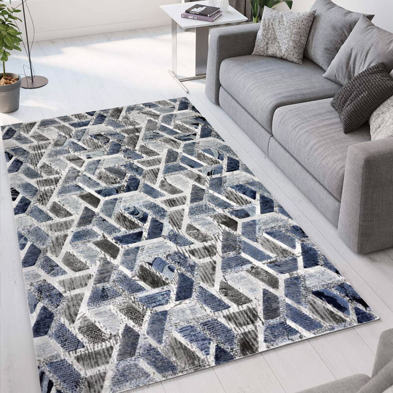 

WMD - Alfombra de salón Double gris y azul terciopelo diseño moderno CEL004 | Talla: 160 x 230