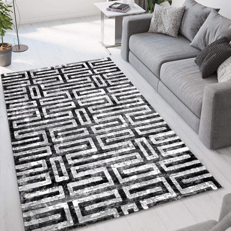 

Alfombra de salón gris de terciopelo de diseño moderno Double GRI001 | Talla: 110 x 170
