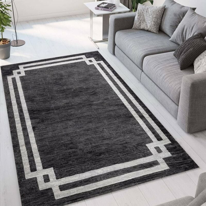 

Alfombra de salón gris de terciopelo diseño moderno Double GRI004 | Talla: 60 x 110