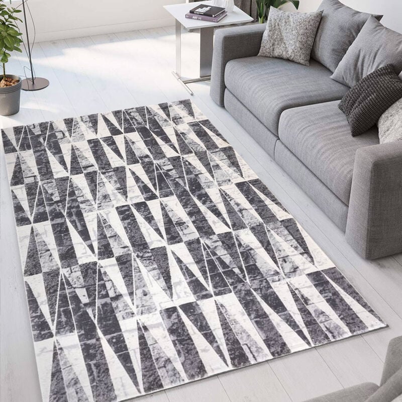 

WMD - Alfombra de salón gris de terciopelo diseño moderno Double GRI005 | Talla: 160 x 230