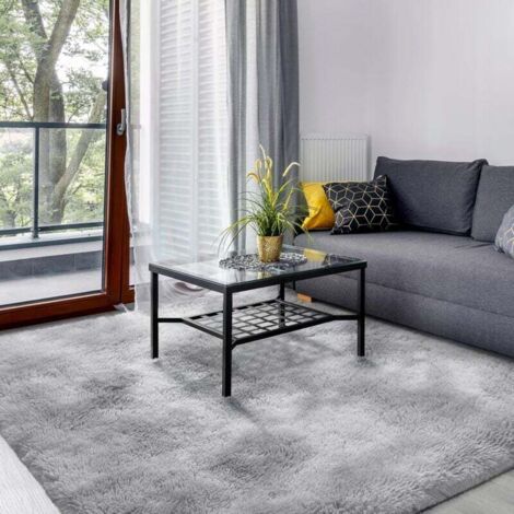 Alfombra de salón lavable y peluda, moderna, antideslizante, larga y esponjosa, para interiores, larga y suave, para salón, dormitorio, pasillo, gris claro, 200 x 300 cm
