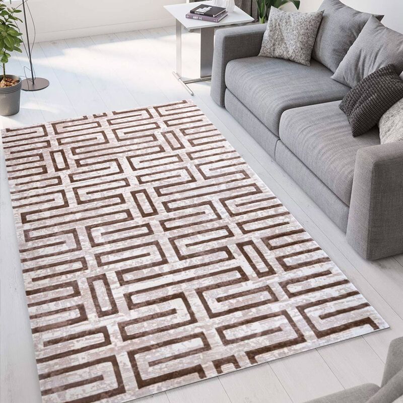

Alfombra de salón marrón de terciopelo corto de diseño moderno Double MAR004 | Talla: 110 x 170