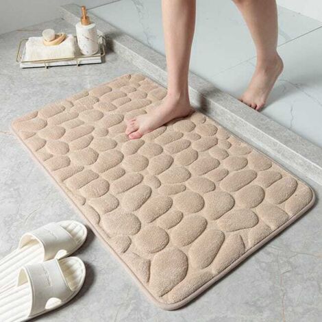 Alfombra de suelo antideslizante con relieve y diseño de guijarros, absorbente de agua, para la entrada del baño (caqui, 40 x 60 cm).