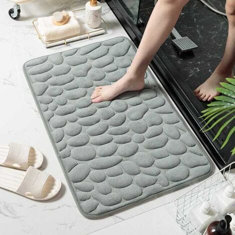 Alfombra de suelo antideslizante con relieve y estampado de guijarros, absorbente de agua, para la entrada del baño (gris, 40 x 60 cm).