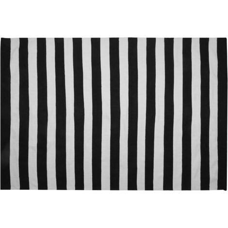 Alfombra de tela blanca y negra 160 x 230 cm diseño de rayas para interiores y exteriores estilo moderno Tavas