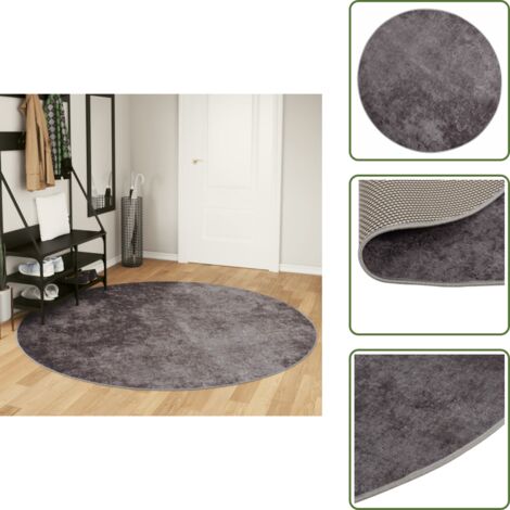 Alfombra de terciopelo - vidaXL Alfombra lavable gris Ø 200 cm - Alfombra anti resbalón