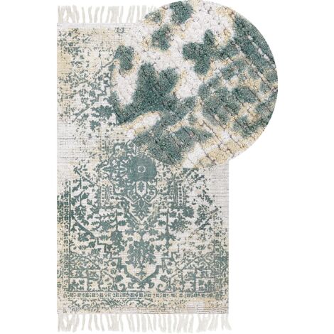 Alfombra de viscosa beige claro verde 80 x 150 cm oriental envejecido Boyali