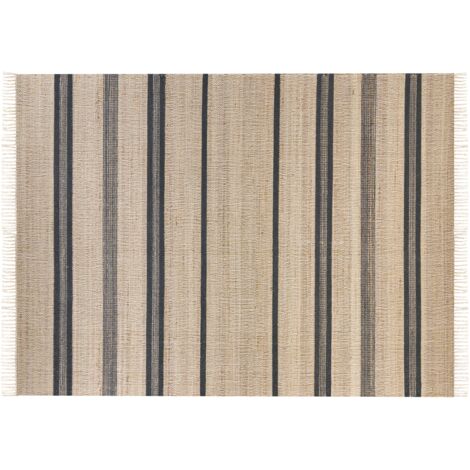 Alfombra de yute beige claro natural gris grafito 160 x 230 cm a rayas borlas Talpur