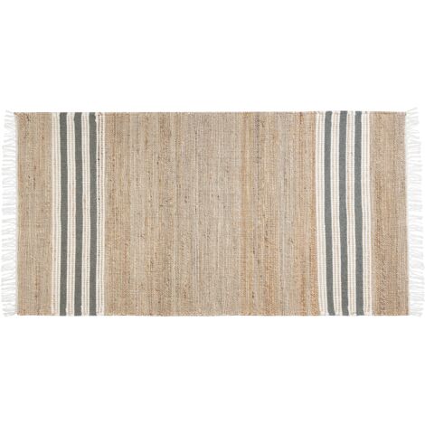 Alfombra de yute beige claro natural gris oscuro blanco 80 x 150 cm a mano Mirza
